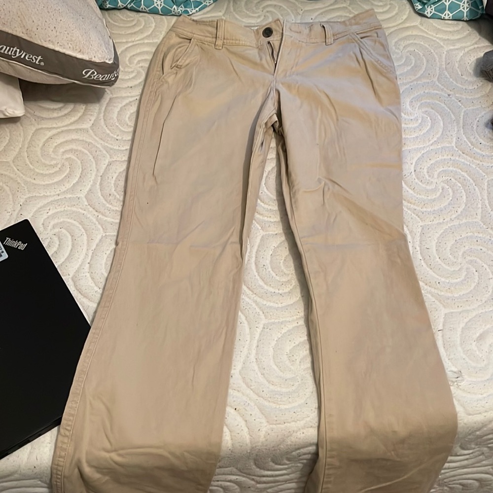 tan pants flare leg